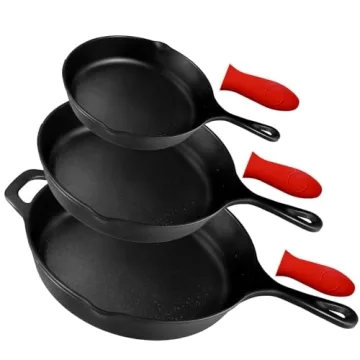 Versatile Pre-Seasoned Cast Iron Skillet Set with Heat-Resistant Holders for All Cooking Enthusiasts
