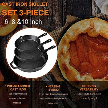 Versatile 3-Piece Pre-Seasoned Cast Iron Skillet Set