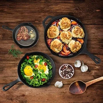 Versatile 3-Piece Pre-Seasoned Cast Iron Skillet Set