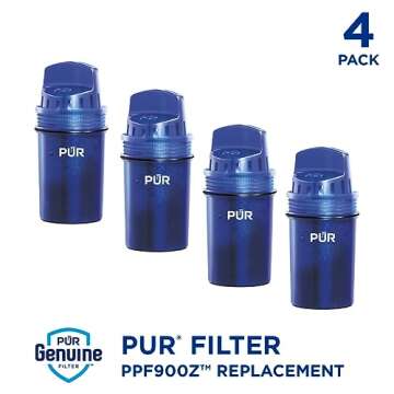 PUR Water Pitcher & Dispenser Replacement Filter 4-Pack, Genuine PUR Filter, 2-in-1 Powerful Filtrat...