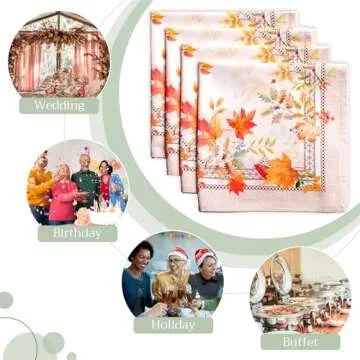 Maison d' Hermine Napkins 20"x20" 100% Cotton Decorative Washable Table Cloth Napkin for Gifts, Kitchen, Party, Wedding, Restaurant & Camping, Amarante - Thanksgiving/Christmas (Set of 4)