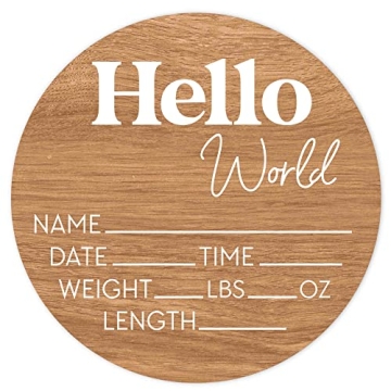Hello World Newborn Sign - Rustic Baby Birth Announcement Plaque