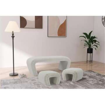 Meridian Furniture 155Cream Odelia Collection Modern | Contemporary Boucle Fabric Upholstered Nesting Bench, Cream, 48" W x 19" D x 17.5" H