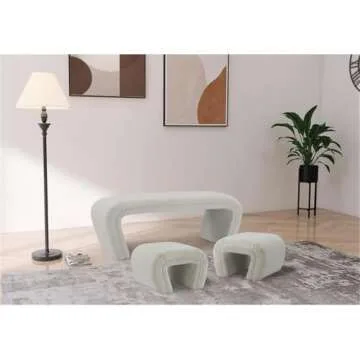 Meridian Furniture 155Cream Odelia Collection Modern | Contemporary Boucle Fabric Upholstered Nesting Bench, Cream, 48" W x 19" D x 17.5" H