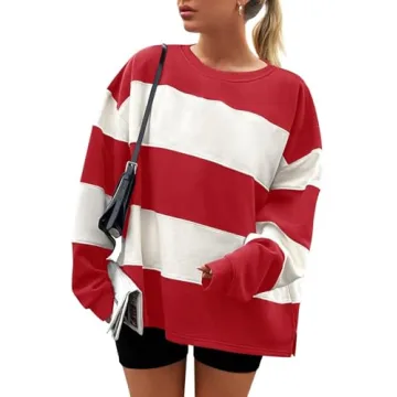 ZESICA Women's Cozy Fall Sweatshirt - Oversized Striped Fleece Pullover
