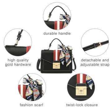 Scarleton Handbags for Women, Purses for Women, Crossbody Bags for Women, Top Handle Shoulder Bag with Scarf Medium, H206501, Black