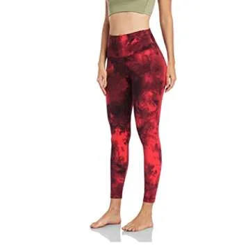 HeyNuts Essential 7/8 Leggings High Waisted Yoga Pants for Women, Soft Workout Pants Compression Leggings with Inner Pockets Tie Dye Black Red_25'' XS(0/2)