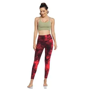 HeyNuts Essential 7/8 Leggings High Waisted Yoga Pants for Women, Soft Workout Pants Compression Leggings with Inner Pockets Tie Dye Black Red_25'' XS(0/2)