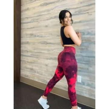 HeyNuts Essential 7/8 Leggings High Waisted Yoga Pants for Women, Soft Workout Pants Compression Leggings with Inner Pockets Tie Dye Black Red_25'' XS(0/2)
