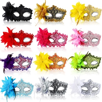 Yilloog 24 Pack Masquerade Mask Set - Vibrant Half Face Venetian Masks for Parties
