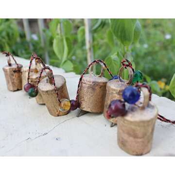 Mango Gifts Decorative String of 7 Metal Vintage Indian Style Wall Hanging Rustic Cow Bells with Mul...