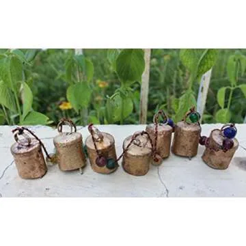 Mango Gifts Decorative String of 7 Metal Vintage Indian Style Wall Hanging Rustic Cow Bells with Multicolour Glass Beads, 65 cm Height, Boho Home Decorative Hanging Ornaments.