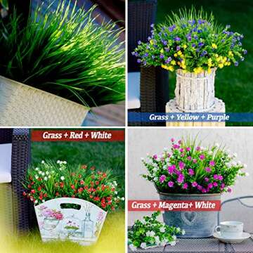 Artificial Wheat Grass Fake Outdoor Plants - 20 Bundles Artificial Greenery UV Resistant Bundles Faux Plastic Flowers Shrubs Tall Stems for Home Porch Patio Decorations Weddings Indoor (Green Grass)