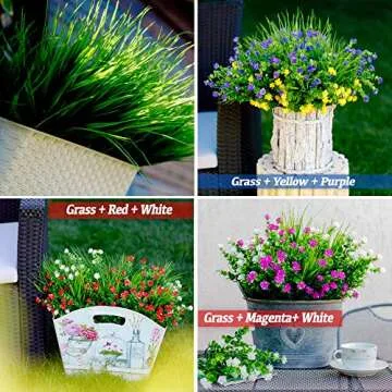 Artificial Wheat Grass Fake Outdoor Plants - 20 Bundles Artificial Greenery UV Resistant Bundles Faux Plastic Flowers Shrubs Tall Stems for Home Porch Patio Decorations Weddings Indoor (Green Grass)