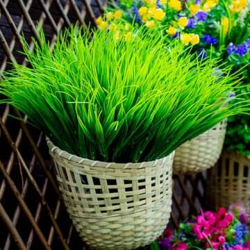 Artificial Wheat Grass Fake Outdoor Plants - 20 Bundles Artificial Greenery UV Resistant Bundles Faux Plastic Flowers Shrubs Tall Stems for Home Porch Patio Decorations Weddings Indoor (Green Grass)