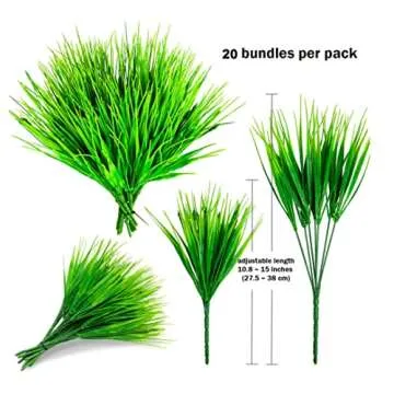 Artificial Wheat Grass Fake Outdoor Plants - 20 Bundles Artificial Greenery UV Resistant Bundles Faux Plastic Flowers Shrubs Tall Stems for Home Porch Patio Decorations Weddings Indoor (Green Grass)
