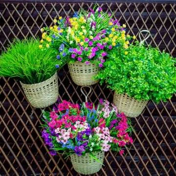 Artificial Wheat Grass Fake Outdoor Plants - 20 Bundles Artificial Greenery UV Resistant Bundles Faux Plastic Flowers Shrubs Tall Stems for Home Porch Patio Decorations Weddings Indoor (Green Grass)