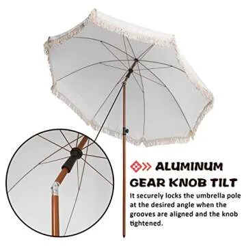 Funsite 7.5Ft Beach Umbrella with Fringe & Tilt Mechanism