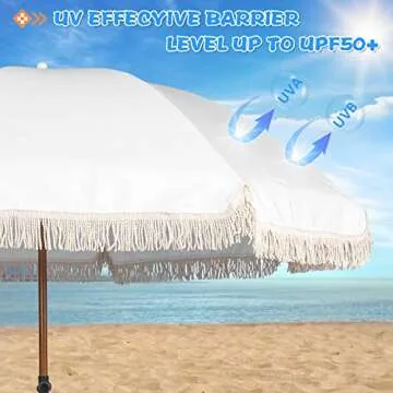 Funsite 7.5Ft Beach Umbrella with Fringe & Tilt Mechanism