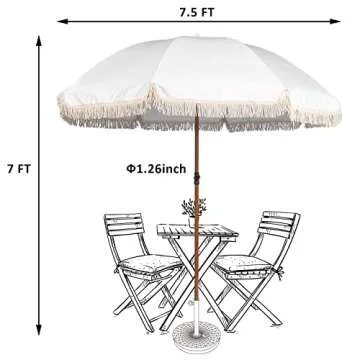 Funsite 7.5Ft Beach Umbrella with Fringe & Tilt Mechanism