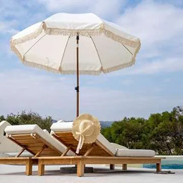 Funsite 7.5Ft Beach Umbrella with Fringe & Tilt Mechanism