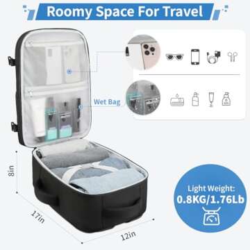 ZOMFELT Travel Backpack for Women Men, Carry on Backpack, TSA 15.6 inch Laptop Backpack Flight Approved, Personal Item Travel Bag Nurse Bag Casual Daypack for School Weekender Business Trip, Black