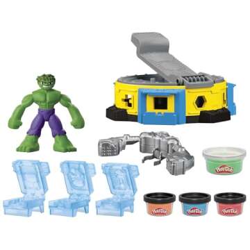 Play-Doh Marvel Hulk Smash & Squish Kids Playset with Bendy Action Figure and Accessories, Imaginati...