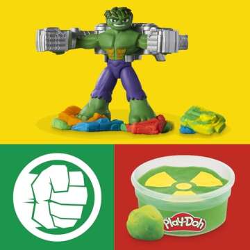 Play-Doh Marvel Hulk Smash & Squish Kids Playset with Bendy Action Figure and Accessories, Imagination Toys for Boys and Girls 4 and Up
