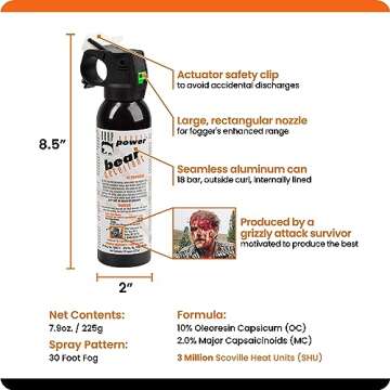 UDAP Pepper Power Bear Spray Self Defense Deterrent with Griz Guard Holster for Camping, Hiking, Fishing, Powerful Blast Pattern, 30 ft Fog Barrier, 12DCH, 9.2 oz, 2 Pack
