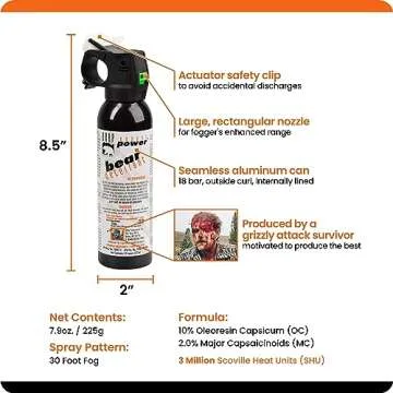 UDAP Pepper Power Bear Spray Self Defense Deterrent with Griz Guard Holster for Camping, Hiking, Fishing, Powerful Blast Pattern, 30 ft Fog Barrier, 12DCH, 9.2 oz, 2 Pack