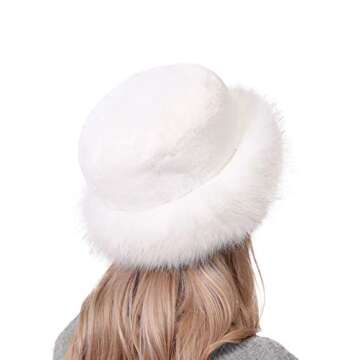 sy soul young Women's Leopard Faux Fur Hats | Fluffy Bucket Hat for Winter (One Size, White)