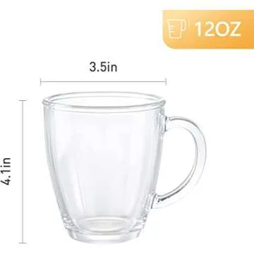 D.M DESIGN·MASTER [6 PACK, 12 OZ] - Premium Glass Coffee Mugs with Handle, Stylish Transparent Tea ...