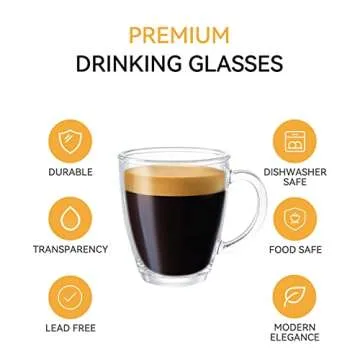 D.M Design Master 12 oz Glass Coffee Mugs - Set of 6