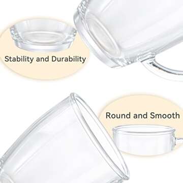 D.M DESIGN·MASTER [6 PACK,12 OZ] - Premium Glass Coffee Mugs with Handle. Transparent Tea Glasses for Hot/Cold Beverages, Perfect Design for Americano, Cappuccino, Tea and Beverage.