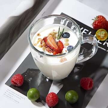 D.M DESIGN·MASTER [6 PACK,12 OZ] - Premium Glass Coffee Mugs with Handle. Transparent Tea Glasses for Hot/Cold Beverages, Perfect Design for Americano, Cappuccino, Tea and Beverage.