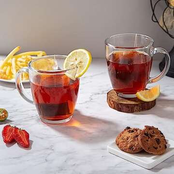 D.M DESIGN·MASTER [6 PACK,12 OZ] - Premium Glass Coffee Mugs with Handle. Transparent Tea Glasses for Hot/Cold Beverages, Perfect Design for Americano, Cappuccino, Tea and Beverage.