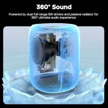 Tribit Portable Bluetooth Speaker StormBox Mini, 12W Wireless Speaker with Bluetooth 5.4, 360° Surround Sound, IPX7 Waterproof, LED Lights, Type-C, TWS Pairing, 12H Playtime for Home/Outdoor