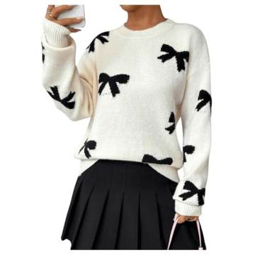 GORGLITTER Women's Vintage Bow Knit Sweater - Soft & Stylish