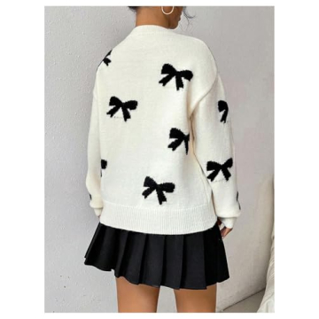 GORGLITTER Women's Vintage Bow Knit Sweater - Soft & Stylish