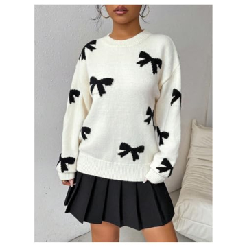 GORGLITTER Women's Vintage Bow Knit Sweater - Soft & Stylish