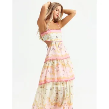 Jardinvue Pink Bow Knot Elegant Floral Dress for Women