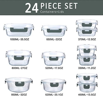Premium 24-Piece Glass Food Storage Containers Set