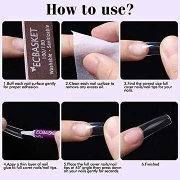 Clear Nail Tips - Coffin Nail Tips ECBASKET Professional Nail Tips for Acrylic Nails Half Cover Clear Fake Nail Tips Long Coffin Shaped False Nail Tips 500Pcs 10Sizes with Box
