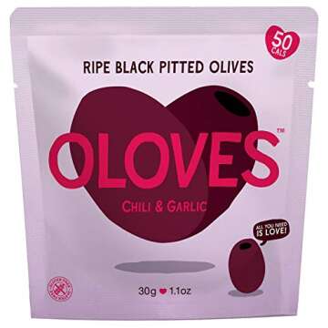 OLOVES Natural Pitted Olives Variety Pack of 4 - Gluten-Free Vegan Kosher Basil & Garlic, Chili & Oregano, Lemon & Rosemary, Chili & Garlic (4-Pack)