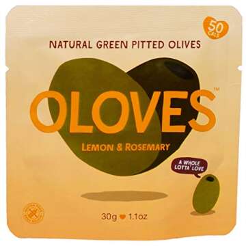 OLOVES Natural Pitted Olives Variety Pack of 4 - Gluten-Free Vegan Kosher Basil & Garlic, Chili & Oregano, Lemon & Rosemary, Chili & Garlic (4-Pack)