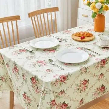 Vintage Floral Rectangle Tablecloth - Shabby Chic, Waterproof, 52x70 Inch