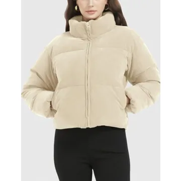 Warm Flygo Women's Cropped Corduroy Puffer Jacket