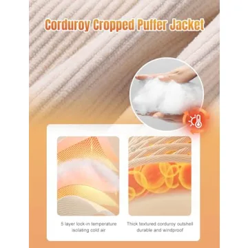 Warm Flygo Women's Cropped Corduroy Puffer Jacket