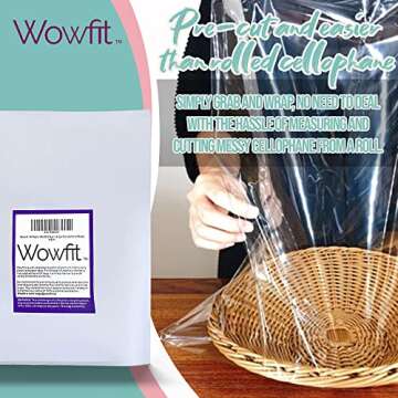 Wowfit Cello Bags,10 CT 18x30 inches Clear Cellophane Bags Perfect for Gift Baskets, Presents, Weddings, Bridal/Baby Showers and More (Flat, No Gusset, Ribbon Not included)