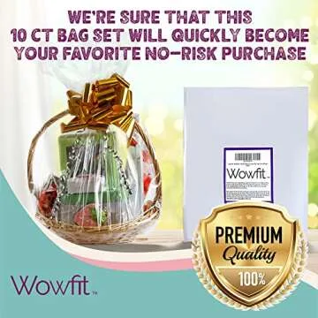 Wowfit Cello Bags,10 CT 18x30 inches Clear Cellophane Bags Perfect for Gift Baskets, Presents, Weddings, Bridal/Baby Showers and More (Flat, No Gusset, Ribbon Not included)